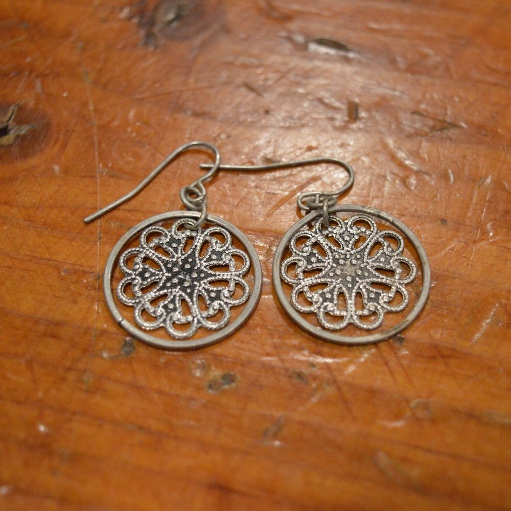 Silver Drop Earrings with Intricate Design